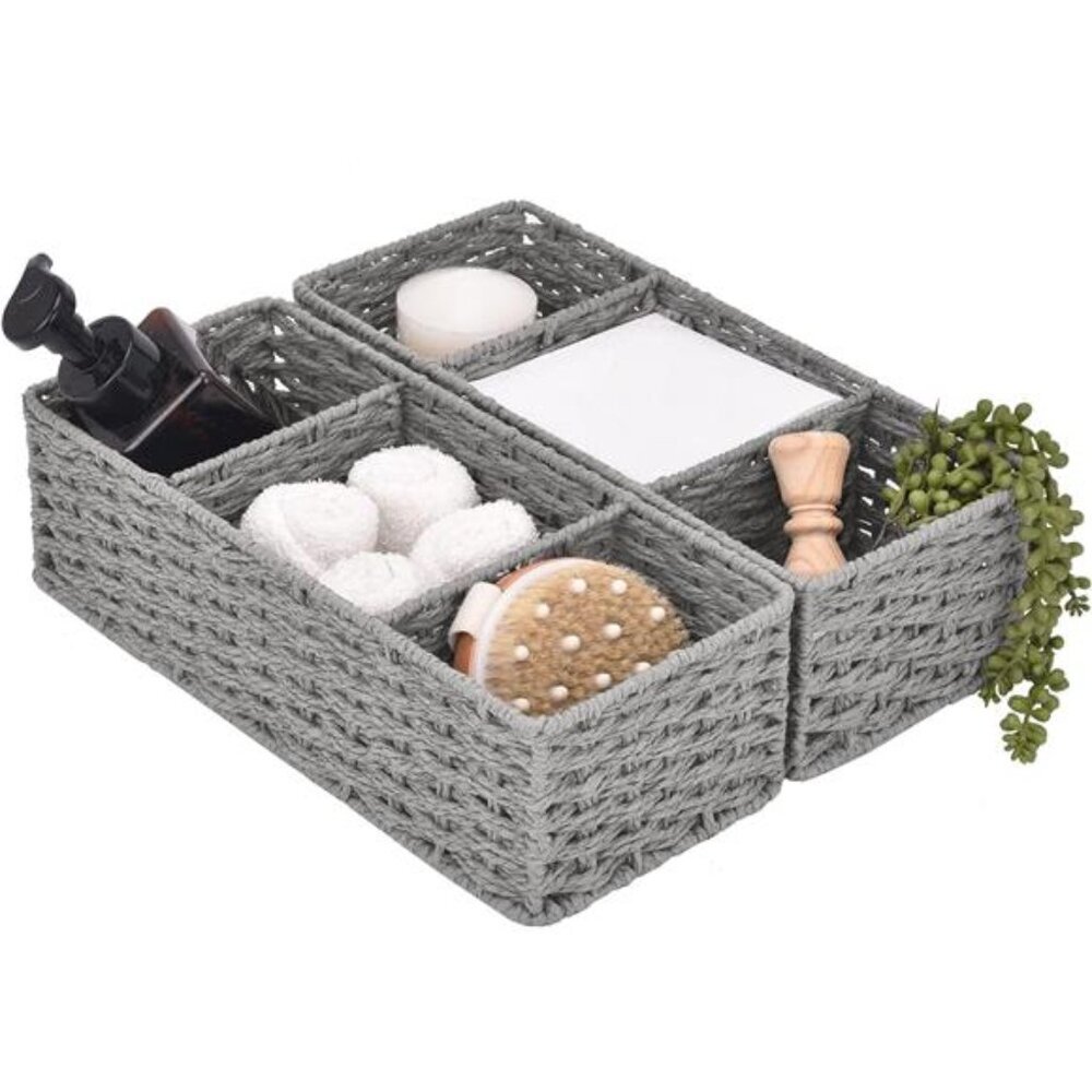 3-Section Wicker Baskets for Shelves,Hand-Woven Round Paper Rope Storage Baskets